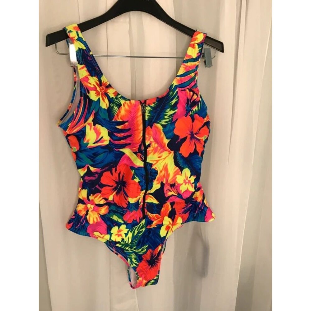 Retired Print Shein Womans 1 pce. Hibiscus neon Swimsuit 2XL Cruise wear